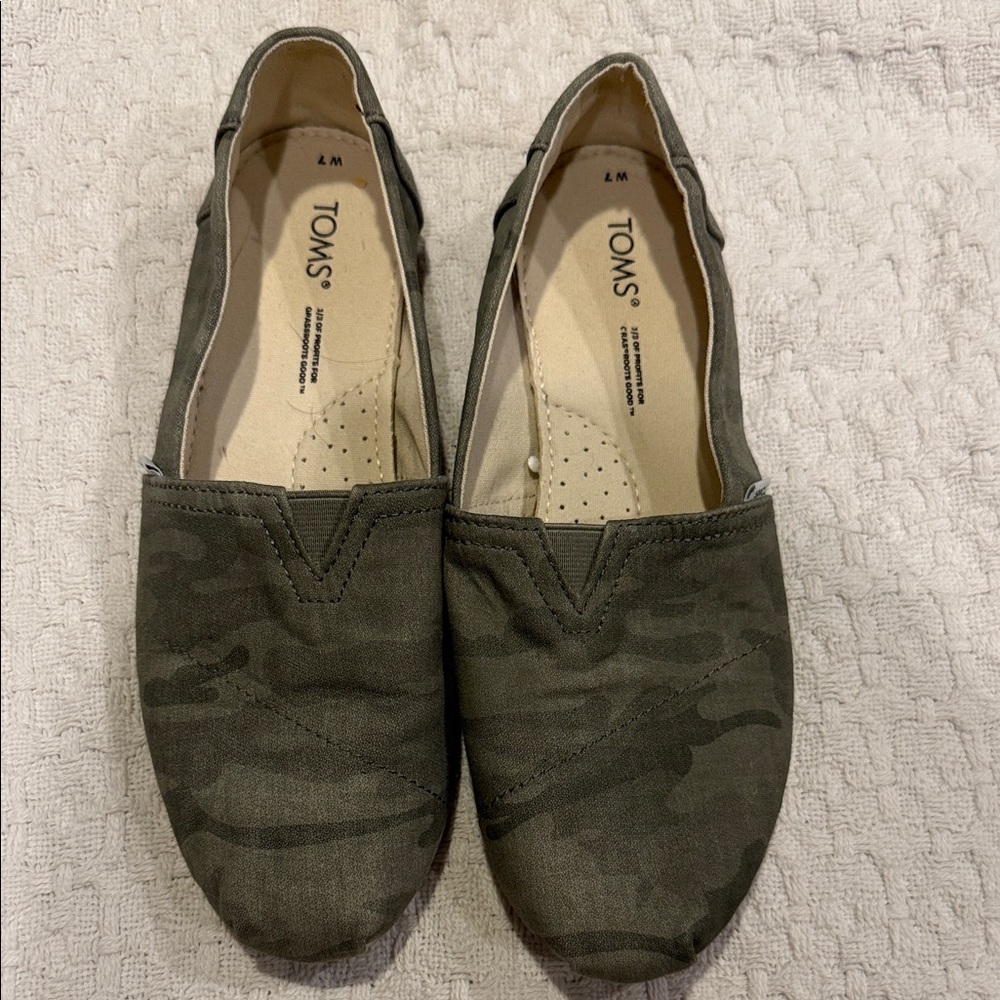 TOMS Olive Camouflage Slip-Ons